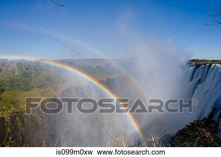 Rainbows over Victoria Falls View Large Photo Image Stock Photo - Rainbows over Victoria Falls. Fotosearch