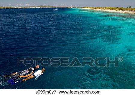 Stock Photo - Snorkelers in the Caribbean Sea. Fotosearch