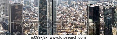 Stock Photo - Business district viewed from Maintower, Frankfurt, Hesse, Germany. Fotosearch