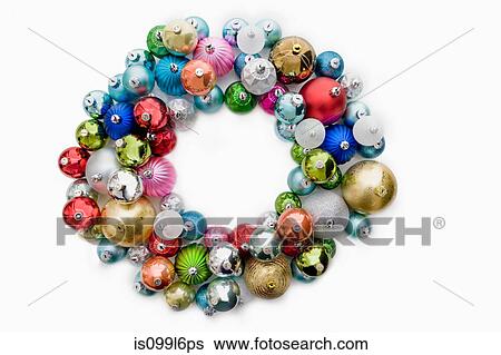 Stock Photograph - Circle made of christmas baubles. Fotosearch