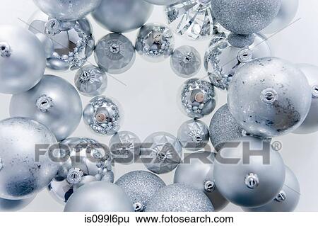 Circle of silver christmas baubles View Large Photo Image Stock Photograph - Circle of silver christmas baubles. Fotosearch