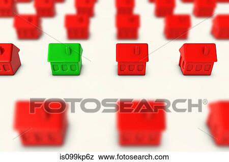 One green house amongst many red houses View Large Photo Image Stock Photo - One green house amongst many red houses. Fotosearch