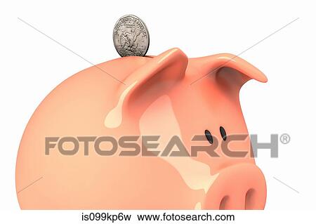 Piggy bank and dollar coin View Large Photo Image Stock Photo - Piggy bank and dollar coin. Fotosearch