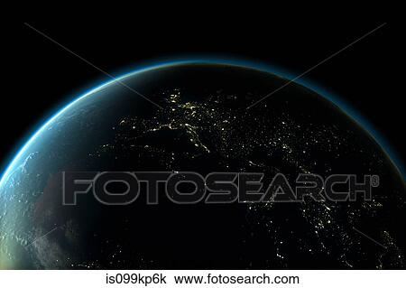 Planet earth with lights of Europe at night View Large Photo Image Stock Image - Planet earth with lights of Europe at night. Fotosearch