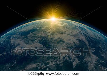 Stock Photography - Sunrise over planet earth. Fotosearch