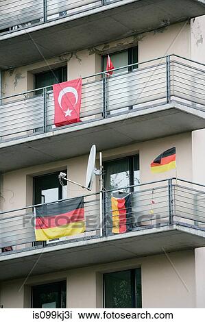 Turkish and German flags on balconies, Kreuzberg, Berlin, Germany View Large Photo Image Stock Image - Turkish and German flags on balconies, Kreuzberg, Berlin, Germany. Fotosearch