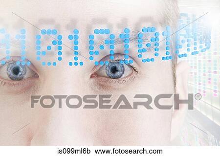Stock Image - Businessman surrounded by ring of binary code. Fotosearch