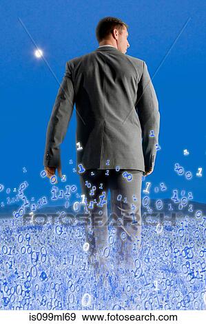 Businessman walking through binary field View Large Photo Image Stock Photo - Businessman walking through binary field. Fotosearch