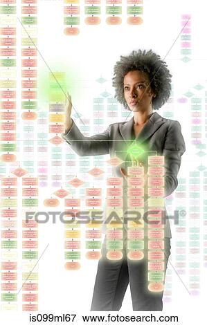 Businesswoman interacting with holographic screens View Large Photo Image Stock Photo - Businesswoman interacting with holographic screens. Fotosearch