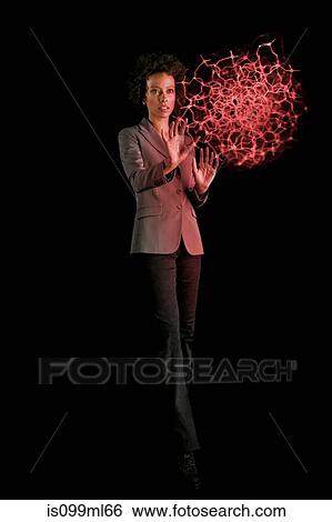 Businesswoman looking at holographic nexus View Large Photo Image Stock Photograph - Businesswoman looking at holographic nexus. Fotosearch