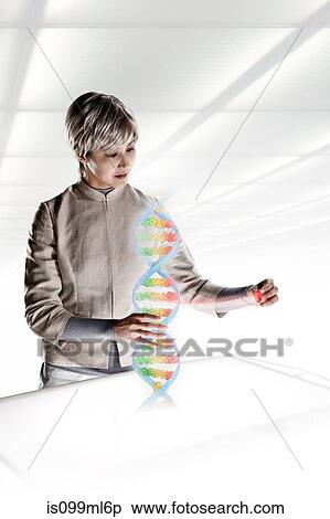 Female scientist interacting with holographic genome View Large Photo Image Stock Photography - Female scientist interacting with holographic genome. Fotosearch