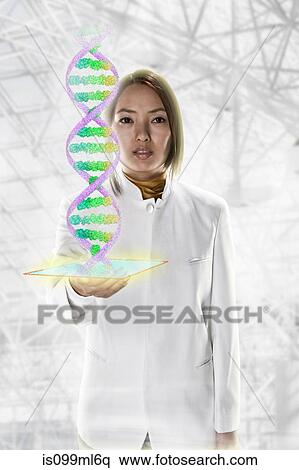 Stock Photography - Female scientist with holographic genome. Fotosearch