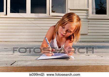 Girl on porch, drawing a picture View Large Photo Image Stock Image - Girl on porch, drawing a picture. Fotosearch