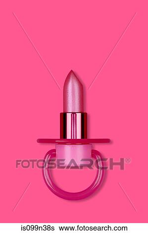 Pink lipstick in shape of pacifier View Large Photo Image Stock Photograph - Pink lipstick in shape of pacifier. Fotosearch