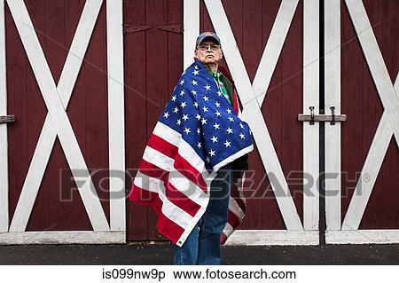 Senior man wearing American flag, portrait View Large Photo Image Stock Photography - Senior man wearing American flag, portrait. Fotosearch