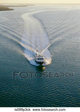 Stock Image - Power boat, aerial view. Fotosearch