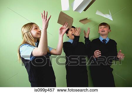 Three friends celebrating exam results View Large Photo Image Stock Photo - Three friends celebrating exam results. Fotosearch