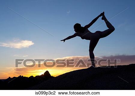 Young woman in dancer pose in desert, silhouette View Large Photo Image Stock Image - Young woman in dancer pose in desert, silhouette. Fotosearch