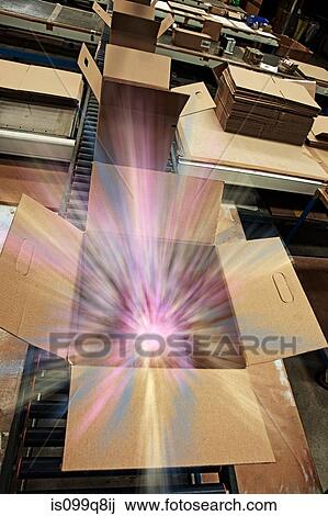 Stock Image - Cardboard box with sparks. Fotosearch