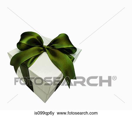 Gift box with green ribbon View Large Photo Image Stock Photo - Gift box with green ribbon. Fotosearch