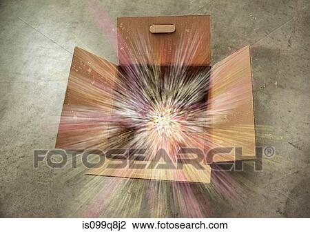Open cardboard box with sparks View Large Photo Image Stock Image - Open cardboard box with sparks. Fotosearch