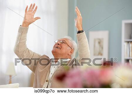 Picture - Senior man cheering. Fotosearch