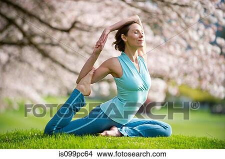 Woman in pigeon yoga position View Large Photo Image Picture - Woman in pigeon yoga position. Fotosearch