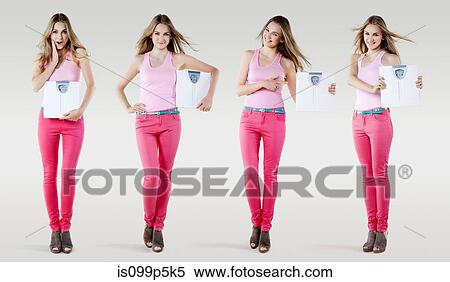 Young woman holding weighing scales, composite View Large Photo Image Stock Photography - Young woman holding weighing scales, composite. Fotosearch