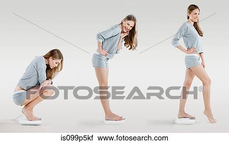 Young woman on weighing scales, composite View Large Photo Image Stock Image - Young woman on weighing scales, composite. Fotosearch