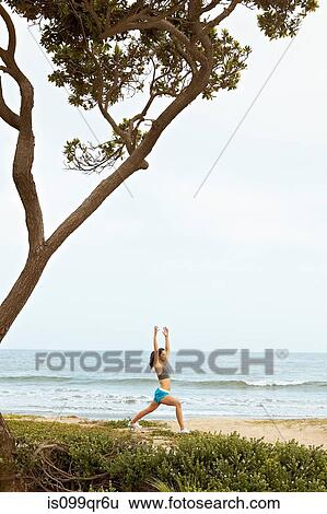 Young woman stretching on beach View Large Photo Image Stock Photograph - Young woman stretching on beach. Fotosearch