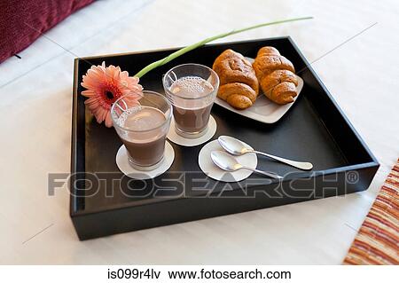 Breakfast tray with coffee and criossants View Large Photo Image Stock Photo - Breakfast tray with coffee and criossants. Fotosearch