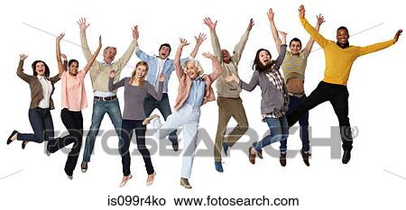 Group of people jumping, studio shot View Large Photo Image Picture - Group of people jumping, studio shot. Fotosearch