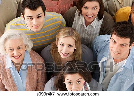 Stock Photo - Group of people looking at camera, high angle. Fotosearch