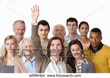 Group of people, woman with arm raised View Large Photo Image Picture - Group of people, woman with arm raised. Fotosearch