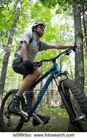 Man in forest with mountain bike View Large Photo Image Stock Image - Man in forest with mountain bike. Fotosearch