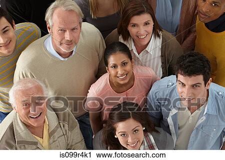 Portrait of group of people looking at camera, high angle View Large Photo Image Stock Image - Portrait of group of people looking at camera, high angle. Fotosearch