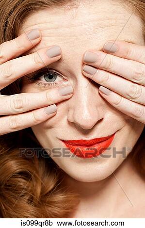 Woman covering eyes with hands View Large Photo Image Stock Image - Woman covering eyes with hands. Fotosearch