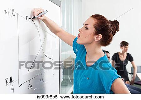 Stock Photography - Woman drawing graph on whiteboard. Fotosearch