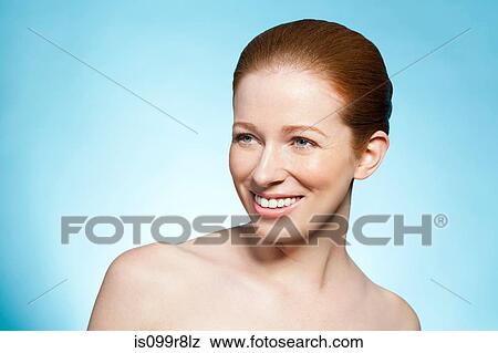 Woman smiling, looking away View Large Photo Image Stock Photo - Woman smiling, looking away. Fotosearch