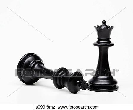 Stock Photo - Chess queen and king piece, king fallen. Fotosearch