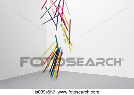 Coloured pencils falling View Large Photo Image Stock Photo - Coloured pencils falling. Fotosearch