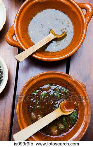 Stock Image - Dishes of salsa. Fotosearch