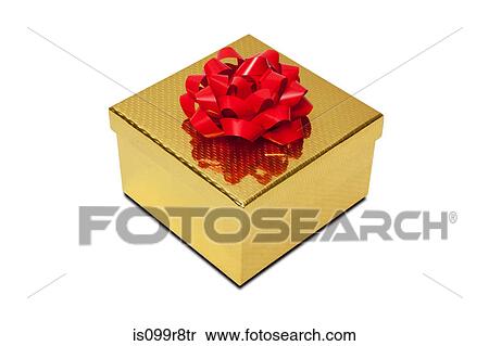 Golden gift box with red bow View Large Photo Image Stock Photography - Golden gift box with red bow. Fotosearch