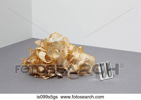 Pencil shavings and pencil sharpener View Large Photo Image Stock Photograph - Pencil shavings and pencil sharpener. Fotosearch