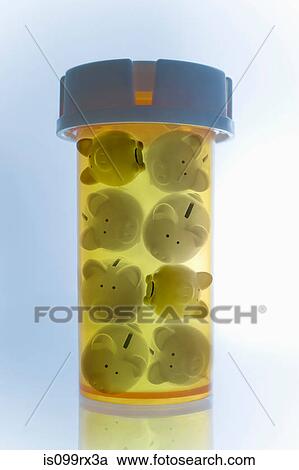 Pill bottle filled with piggy banks View Large Photo Image Stock Image - Pill bottle filled with piggy banks. Fotosearch