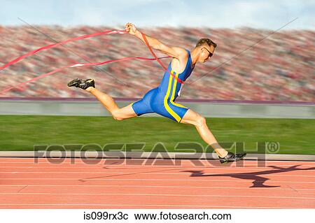 Stock Image - Runner crossing the finish line. Fotosearch