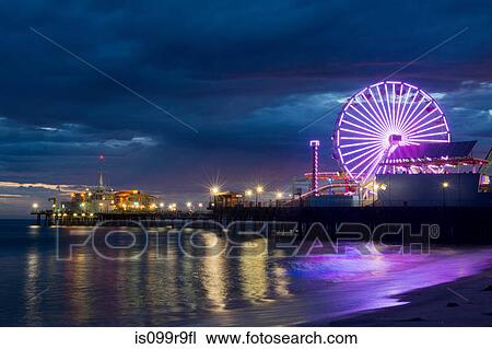 Stock Image - Santa monica pier at night, california, usa. Fotosearch