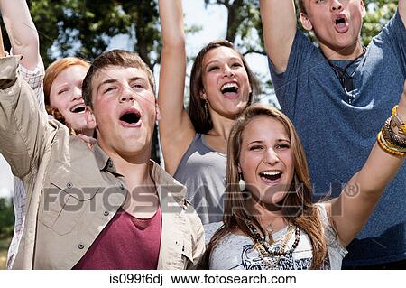 Five friends cheering, close up View Large Photo Image Stock Image - Five friends cheering, close up. Fotosearch