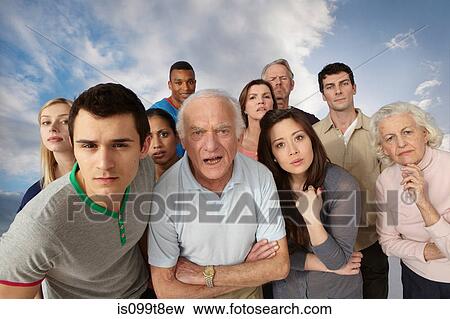 Stock Photo - Group of people looking angrily at camera. Fotosearch