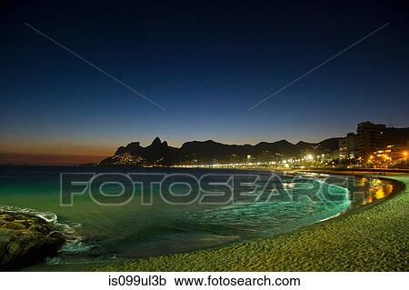 Stock Image - Ipanema beach at night, Rio de Janeiro, Brazil. Fotosearch